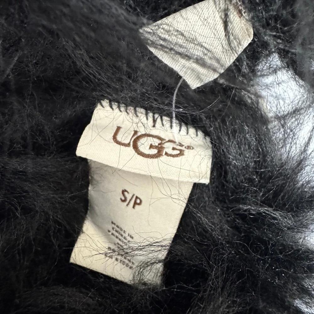 UGG Black Leather Gloves NEW With Fur Trim Black NEW Size S